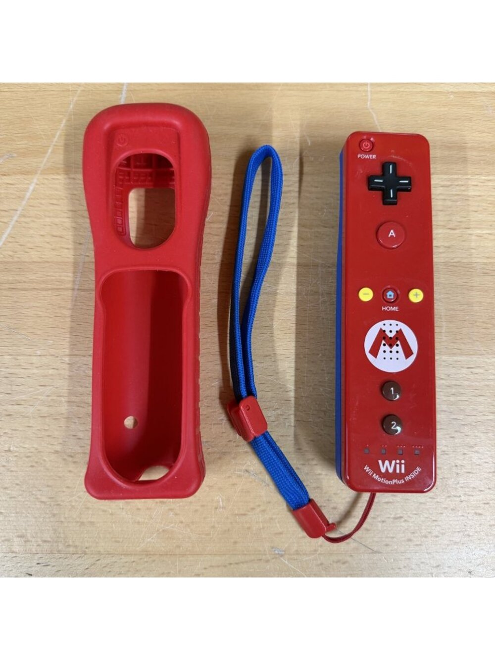 Nintendo Wii Remote Plus Mario Edition Controller Red Blue RVL-036 w/ Jacket